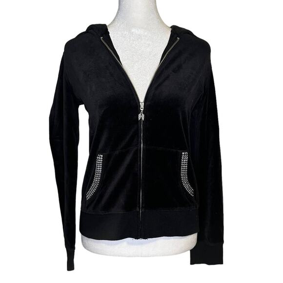 Victoria's Secret black velour zip up hoodie size M - Picture 1 of 11